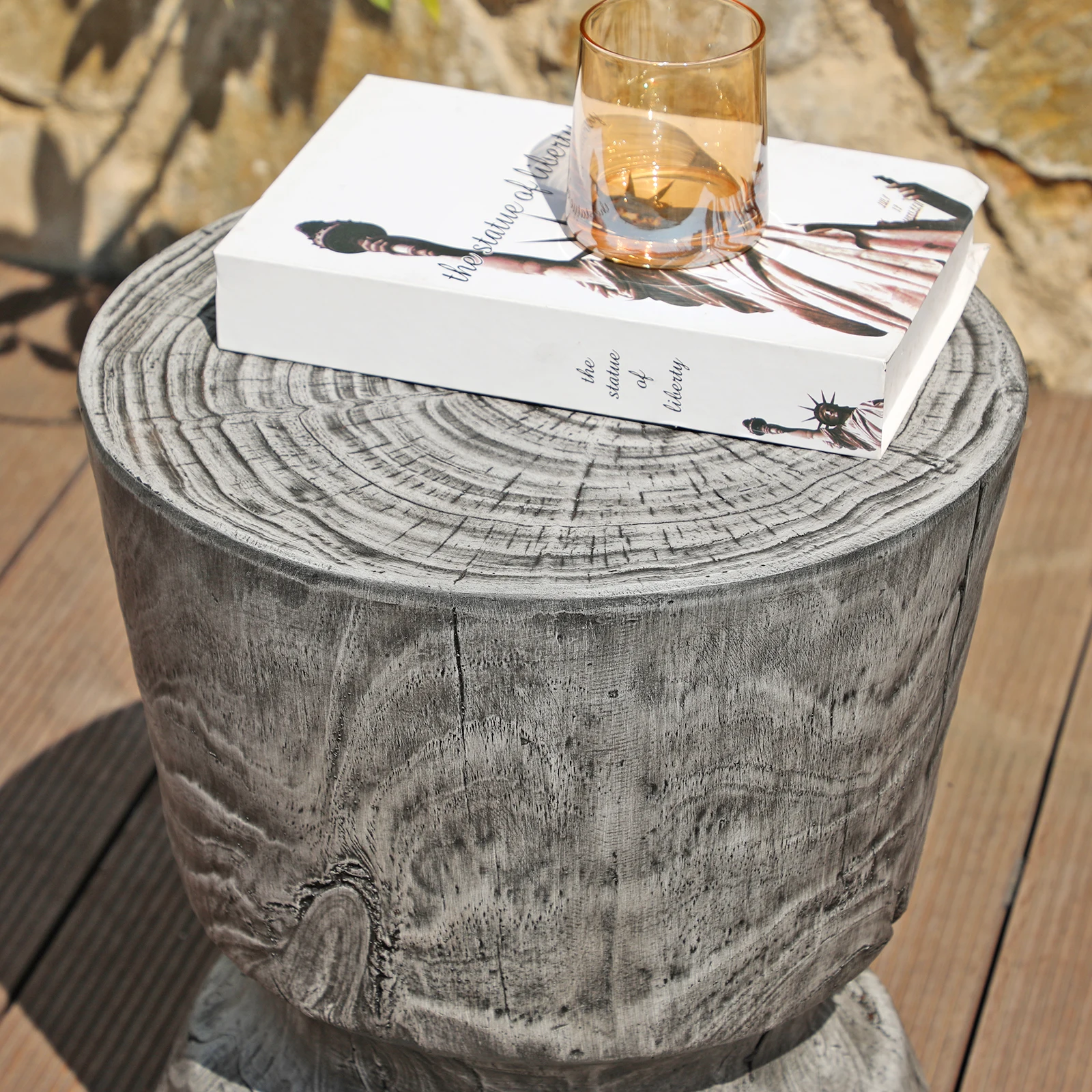 JARDINA Furniture Concrete Round Side Table Wood Grain Finish Grey