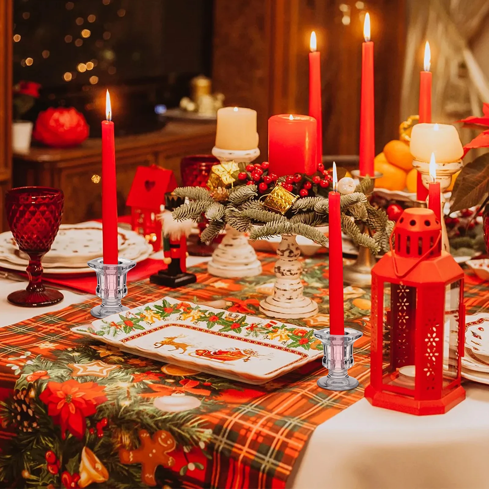 

6Pcs Glass Holders Sturdy Transparent Candlestick Holders Party Dining Table Centerpiece Romantic Home Decor Wedding Use