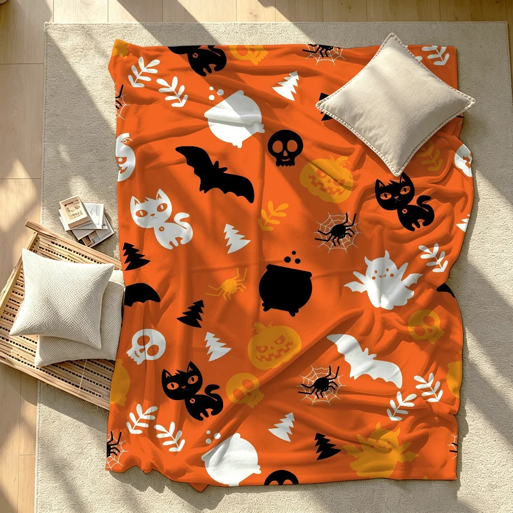Halloween Theme Bat Black Cat Print Blanket Soft Warm And Thick Perfect For Bedroom Living Room Bed Sofa Camping Picnic Office