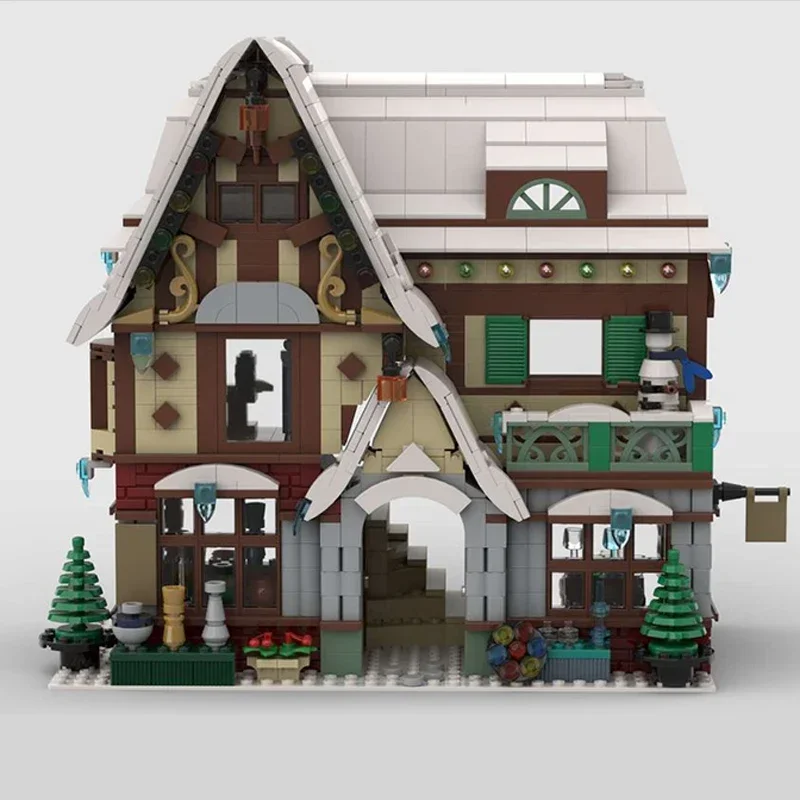 Moc Building Blocks Modular Street View Winter Village Technical Bricks DIY Assembly Construction Toys For Childr Holiday Gifts