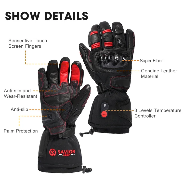 Penyelamat Penghangat Listrik Layar Sentuh Sarung Tangan Sepeda Motor Berpemanas Olahraga Hitam Isi Ulang Tahan Air
