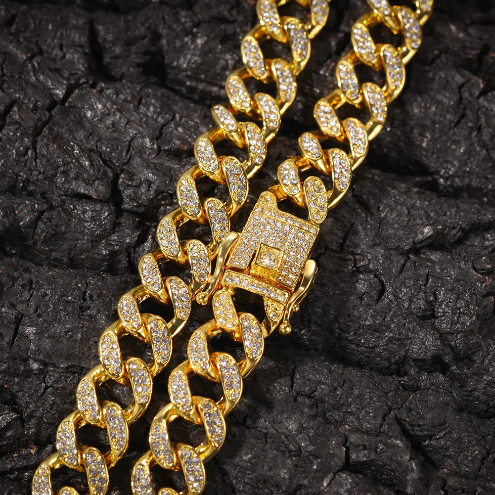 

2023 Hotsales 13MM Big Chain Alloy Rhinestone Bling Iced Out Necklace Rock Rapper Hip Hop Jewelry AN027