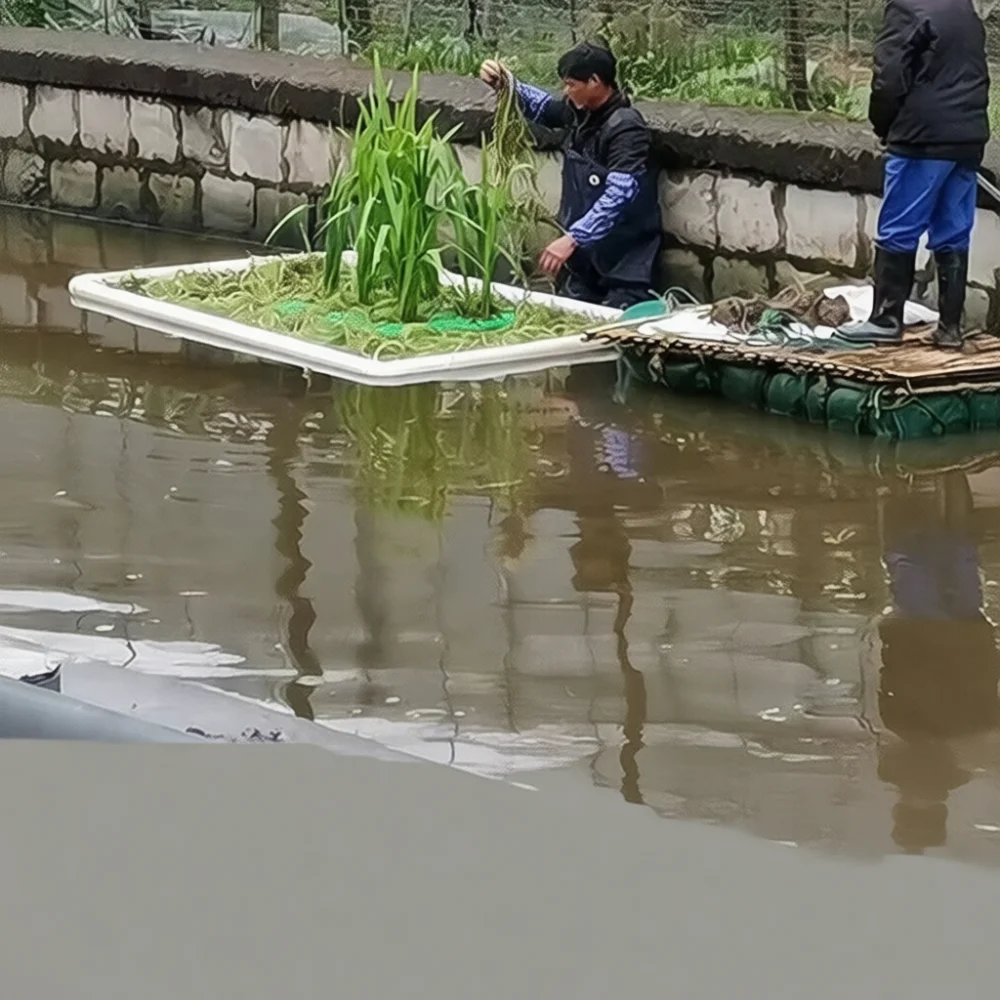 Circular Artificial Floating Island Water Garden Planter Ecological Tray For Freshwater Plant Growth Wetland Restoration