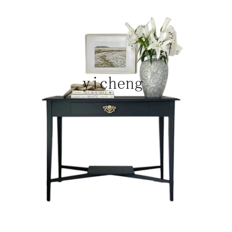 

Solid Wood Semicircle Console Tables Light Luxury Entrance Hall Home Console Living Room Retro Entrance Cabinet