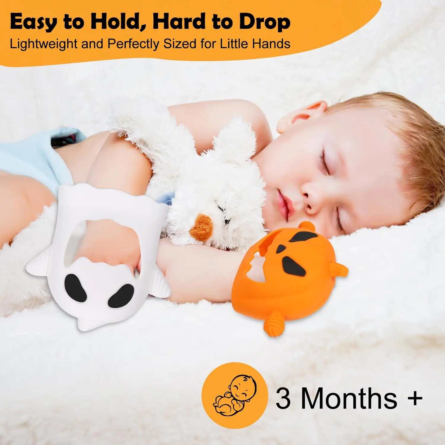 2-Pack Halloween Baby Teething Mittens – Silicone Pumpkin & Ghost Teethers for Infants & Toddlers
