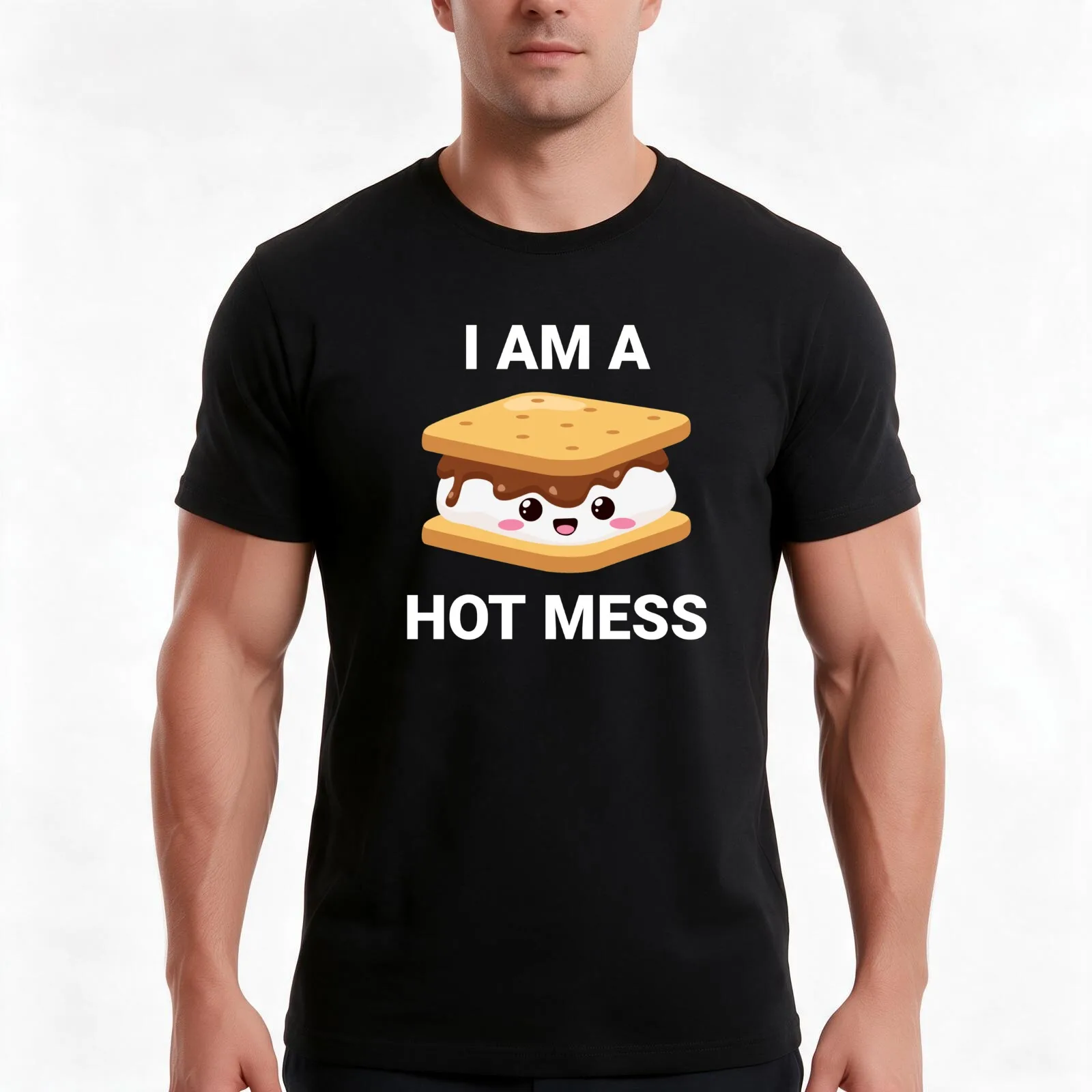S'mores Marshmallows - Hot Mess Pun T-Shirt, Summer Casual Cotton Tee, Oversized Streetwear Tops, Vintage Graphic Print