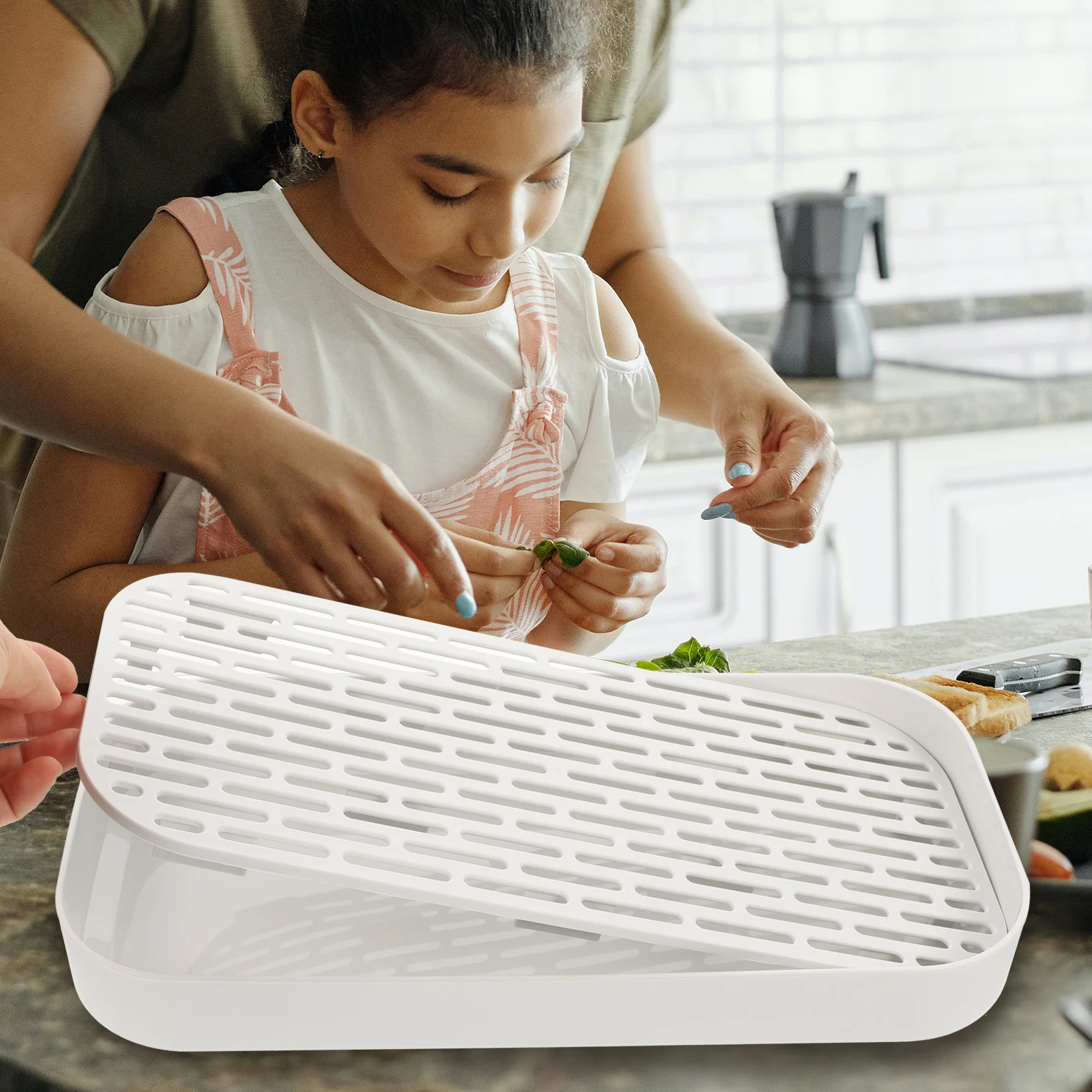 

Double-Layer Draining Tray Kitchen Countertop Plate For Cups Dishes Fruits Vegetables Detachable Non-Skid Drain Tray Tea