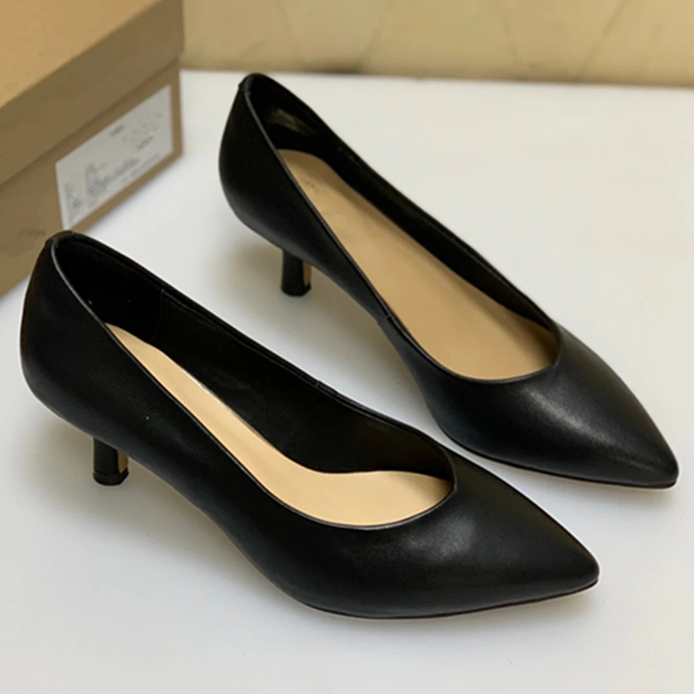 

Jenny&Dave New Ladies High Heels French Office Women Shoes Ladies Elegant Simple Leather Comfortable Slip-On Loafers