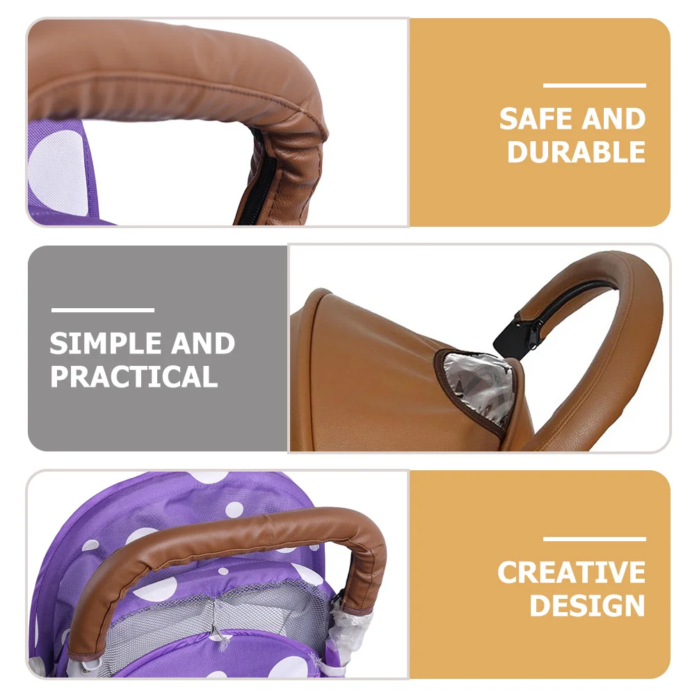 

Stroller Armrest Cover PU Material Handlebar Protector Sweat Scratch Resistant Easy Install Remove Stroller Handle Cover
