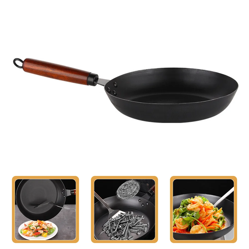 

28cm Nonstick Frying Pan Wooden Handle Chinese Wok for Firewood Stove Good Using