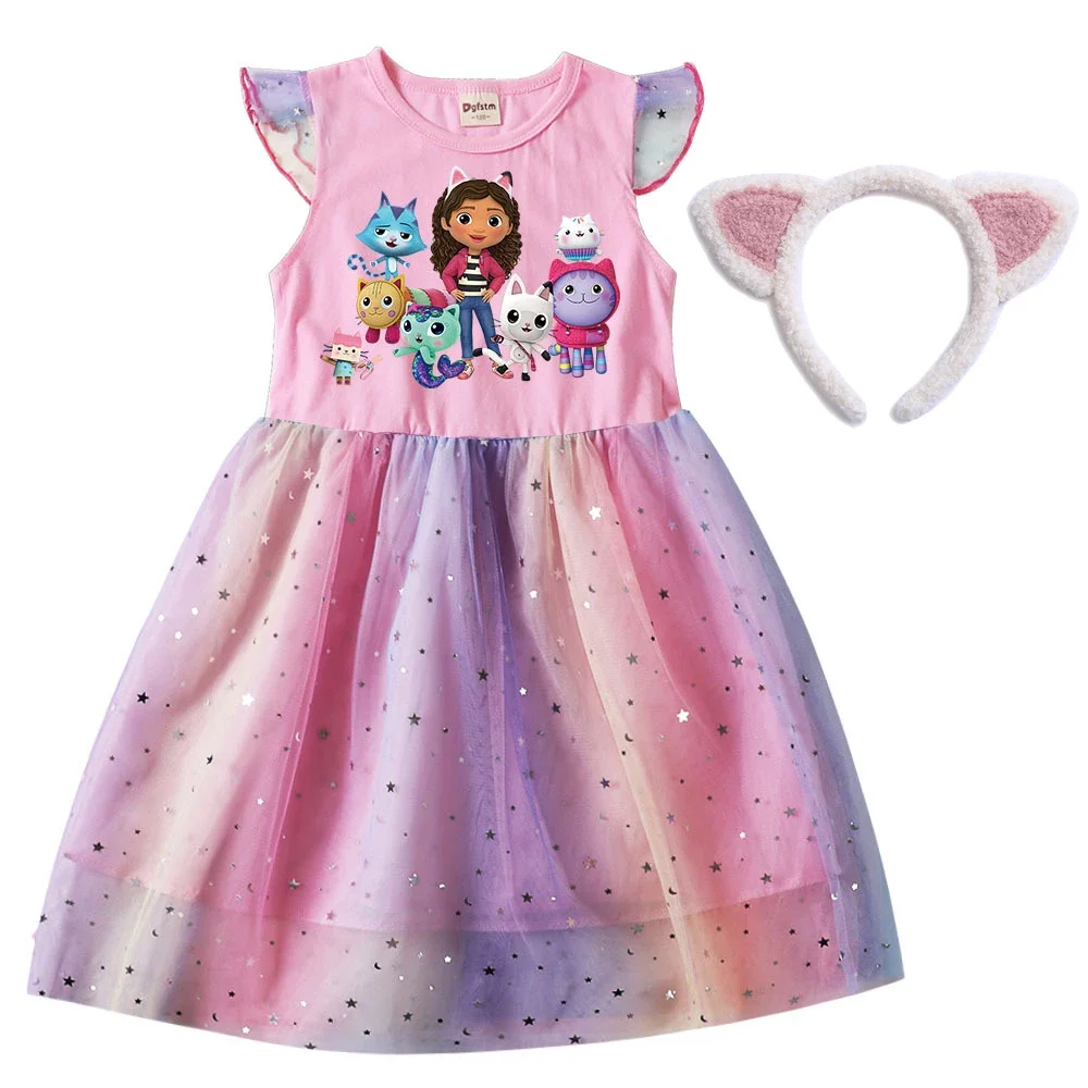 2024 Girls Summer Dresses Gabbys Dollhouse Girls Cat Tastic Costumes Kawaii Kids Birthday Party Princess Dress with Headwear Bag