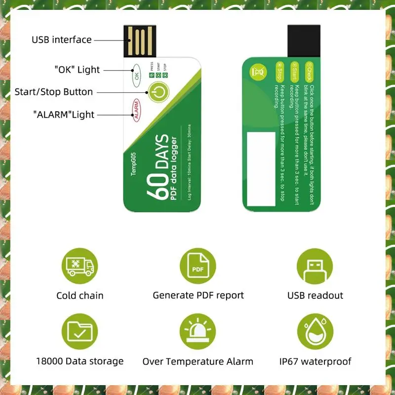

JAJA 60-дневный USB-регистратор данных о температуре -30 ℃ -+60 ℃ Отчет с приложением IP67 Одноразовый высокоточный рекордер с предупреждением