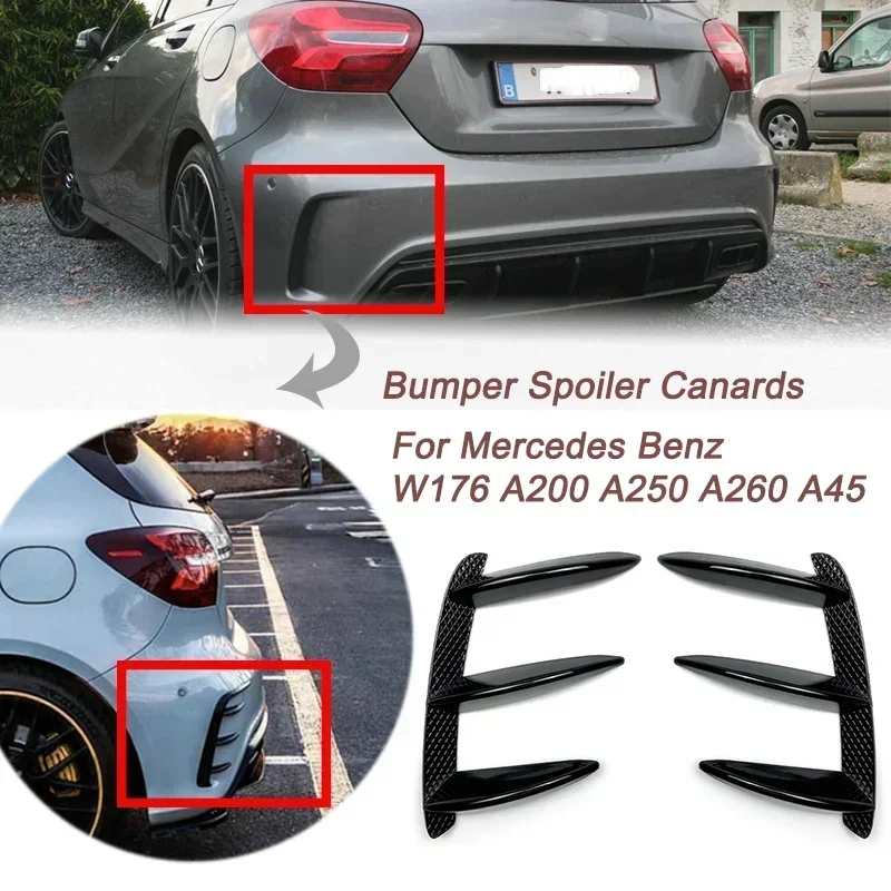 Car ABS Black Rear Bumper Spoiler Canards For Mercedes for Benz W176 A200 A250 A260 A45 for AMG 2PCS Replacement accessories