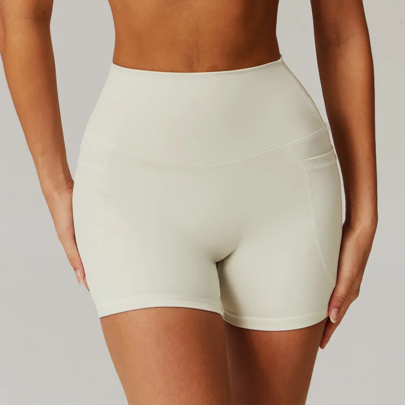 BIANHUI Summer Seamless Yoga Shorts With Pockets Quick-Dry Nude Feel Fitness Yoga Lift Butt Gym Running Short Pants Tights