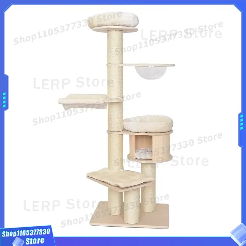 Natural Sisal Wooden Cat Scratching Tree New Design Apartment Tower for Cats Durable Climbing Post Furniture Pet Activity