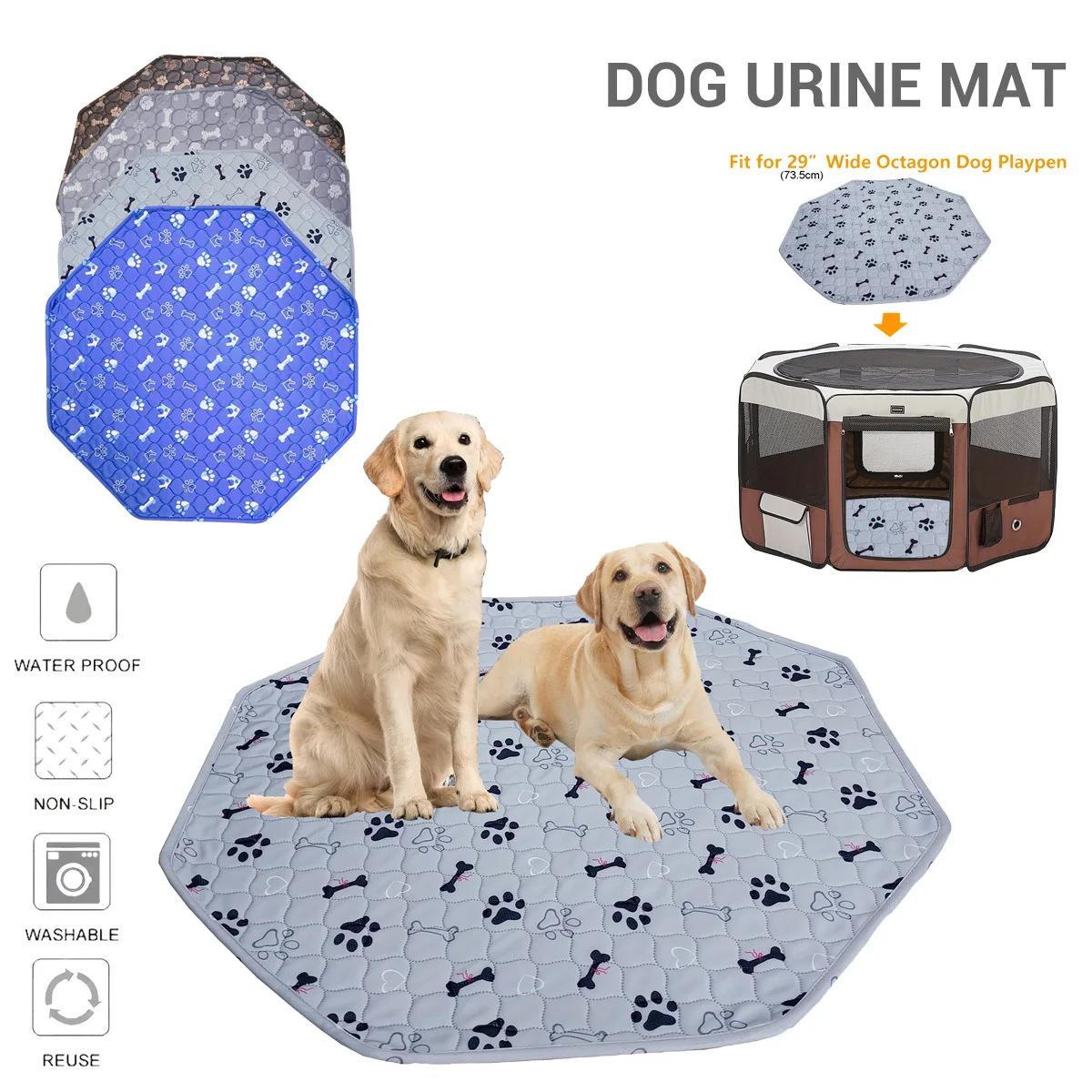 Washable Dog Urine Pad Blanket Cartoon Paw Print Mat Anti Slip Pet Pee Pads Puppy Training Pad Sleeping Bed for Car Seat Cover