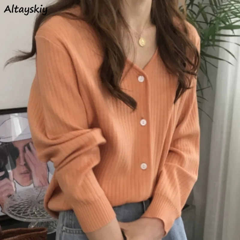 

Korean Style Cardigans for Women Long Sleeve Single Breasted College Elegant Solid Spring Autumn V-neck All-match New Fit Ins