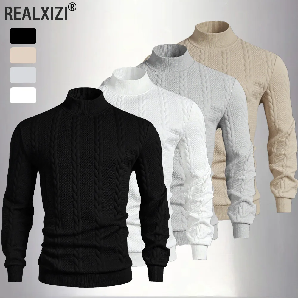 가을 남성용 긴팔 터틀넥 스웨터 캐주얼 니트 풀오버 스웨터 야외 겨울 두꺼운 남성용 따뜻한 니트웨어 상의