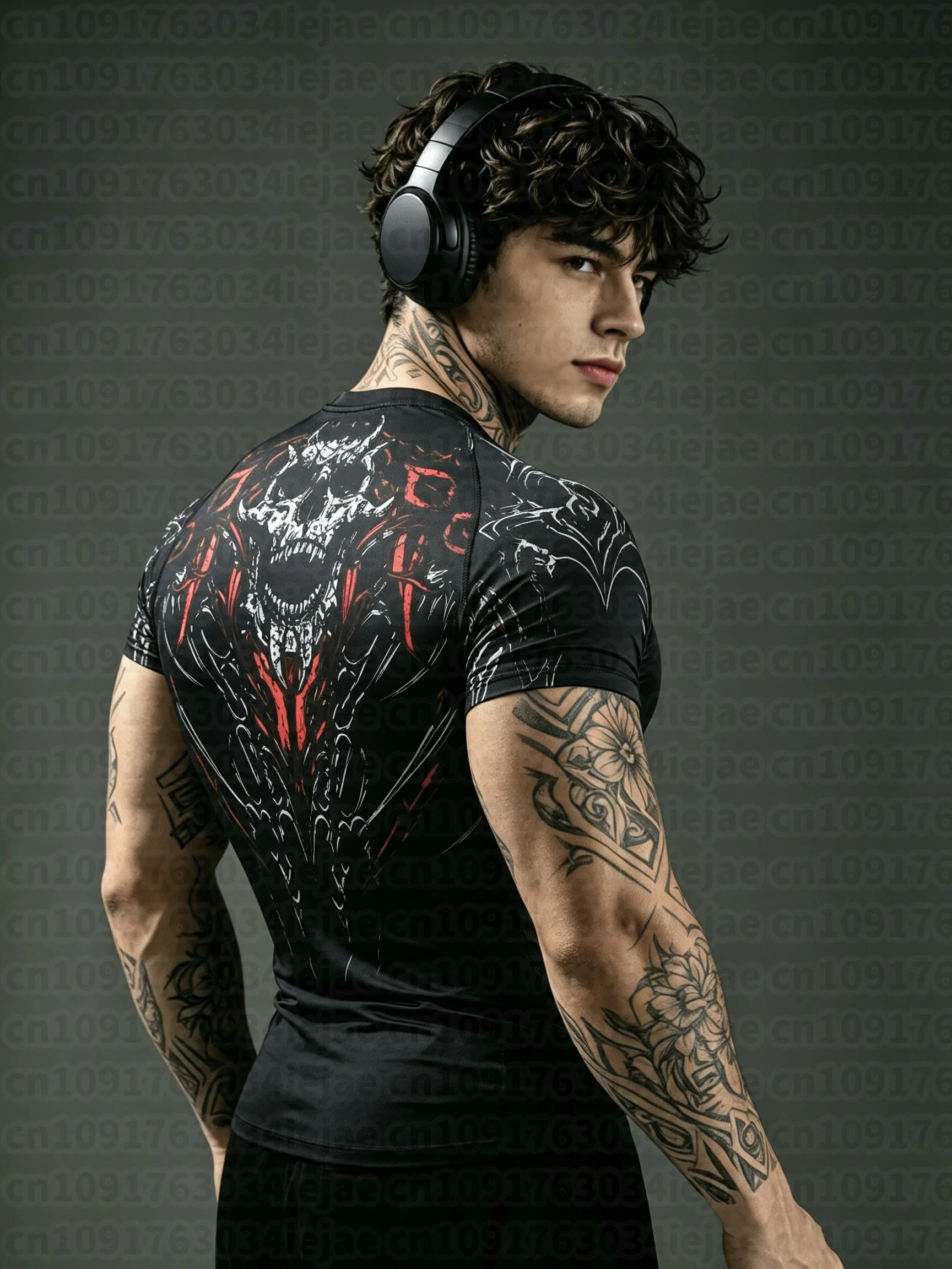 Herren Kid Black Totem/ Enganliegendes Fitness-Kurzarmshirt/ Elastisch Schnelltrocknend Atmungsaktiv/ Muskelfortonendes Lauf- und Trainings-T-Shirt – Detail 6