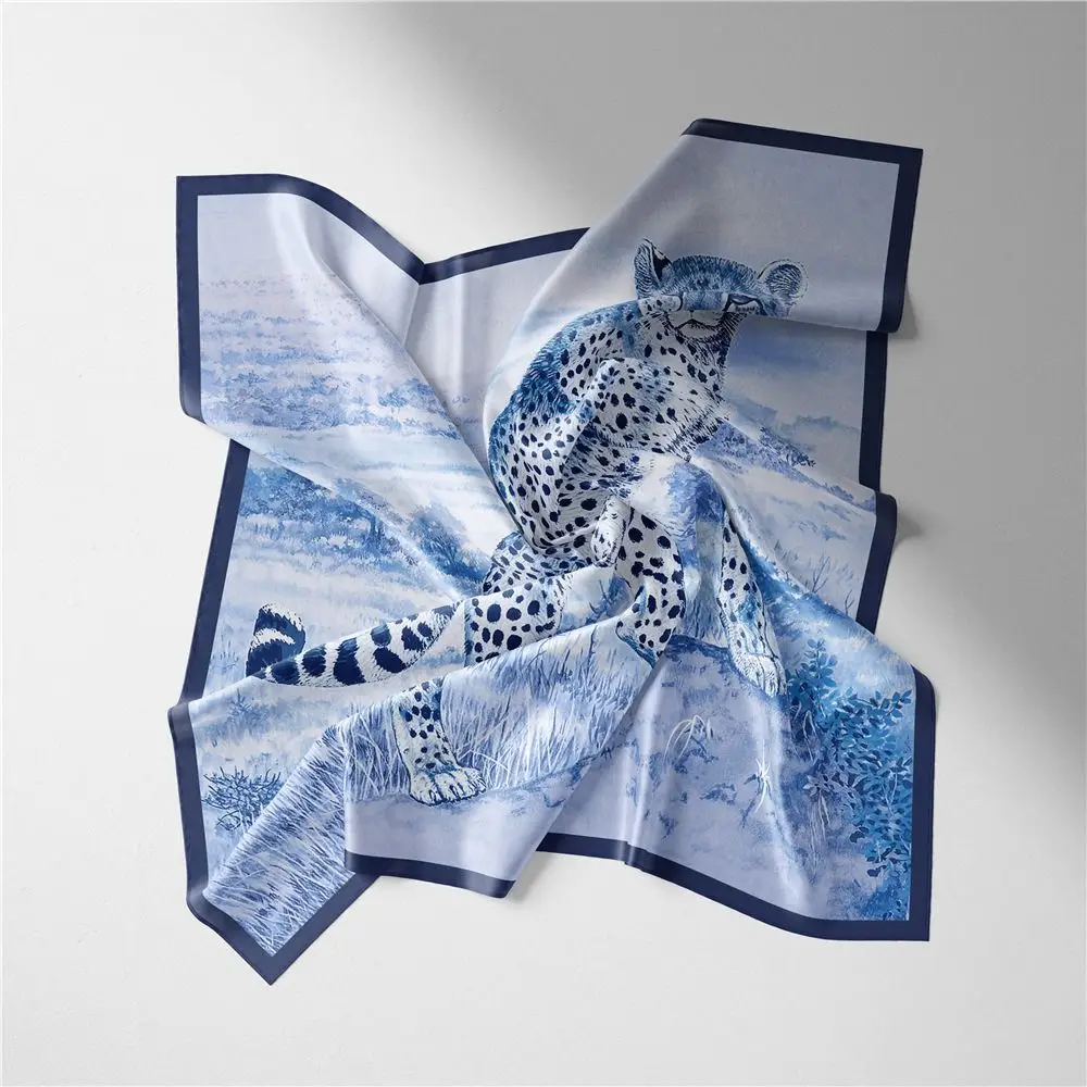 New Leopard Print Square Scarf 53cm French Style Neck Scarf Lightweight Animal Pattern Bandana Scarf for Women