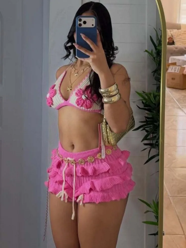 

Женский пляжный комплект из 2 предметов: бикини, топ и шорты с высокой талией, сексуальный купальник-накидка для плавания, коллекция 2026 года