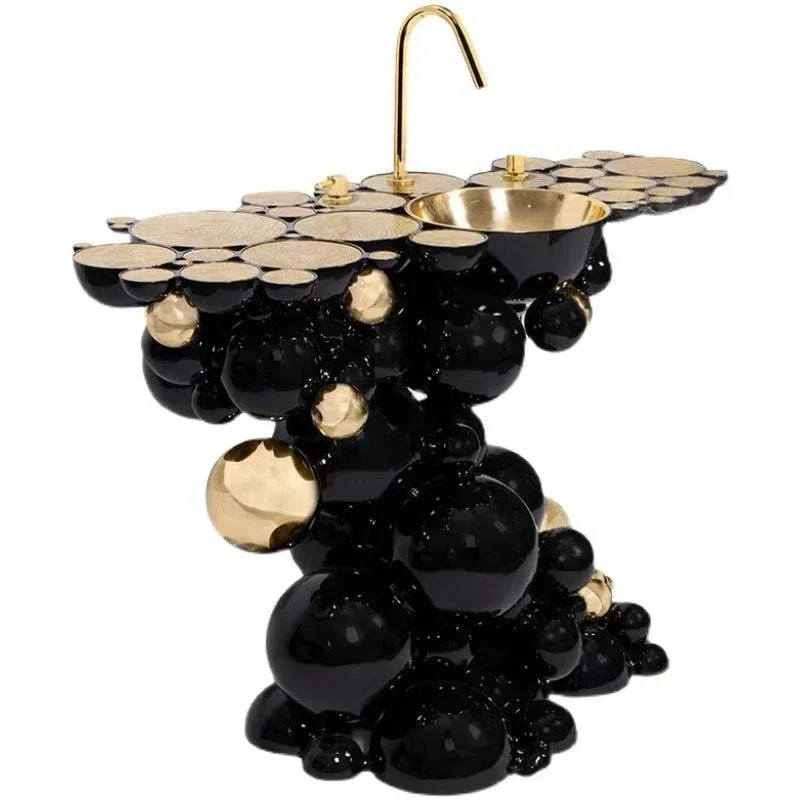 Stainless steel pedestal table top black designer art golden hand bathroom wash basin with pedestal