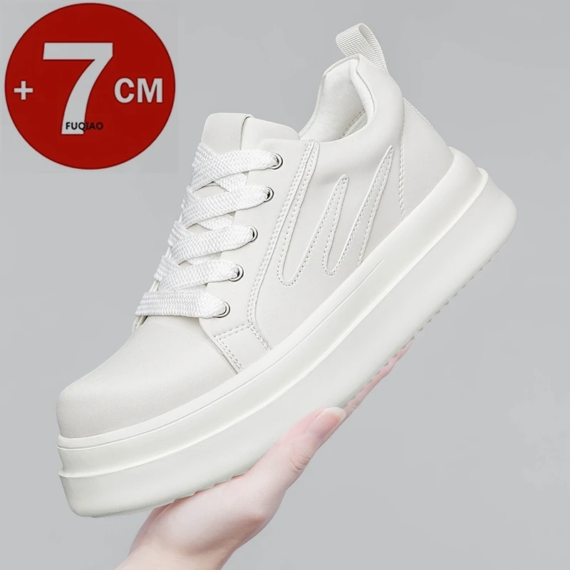 

Men Elevator Shoes 7cm Hidden Heel Cowhide Leather Casual Footwear Thick Platform Sole Invisible Heightening Versatile Sneakers