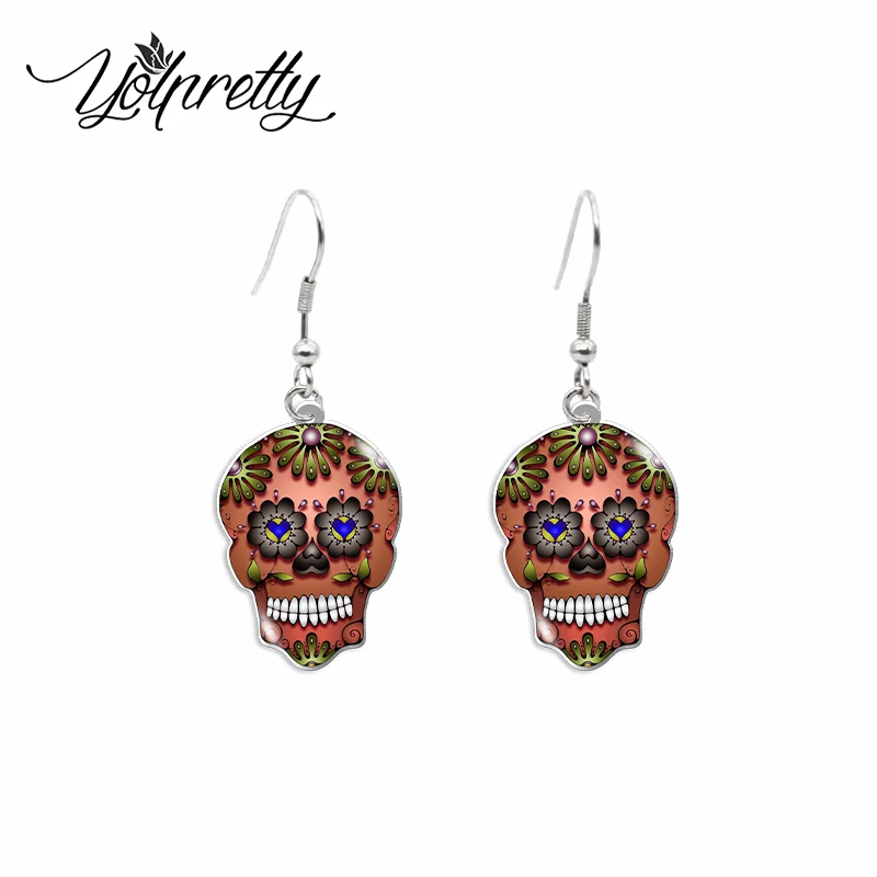 2023 New Arrival Fashion Colorful Mexican Sugar Skull Handcraft Acrylic Epoxy Fish Hook Dangles Earrings