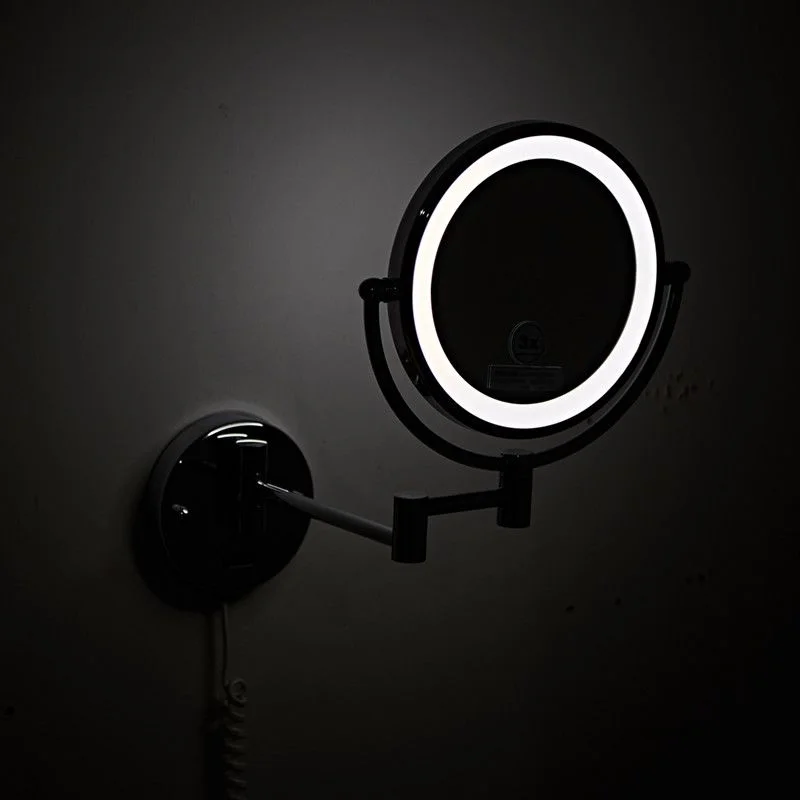 Magnification Bath Makeup Mirror Black/brushed Gold Brass Makeup Mirrors Wall Extending Folding Double Side Led Light Mirror