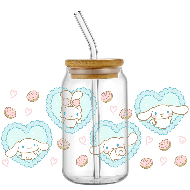 Miniso Cute cartoon Cup Rub on Transfers Stickers for Crafting, UV DTF Transfer Waterproof Sticker for 16OZ Libbey Glass Cups