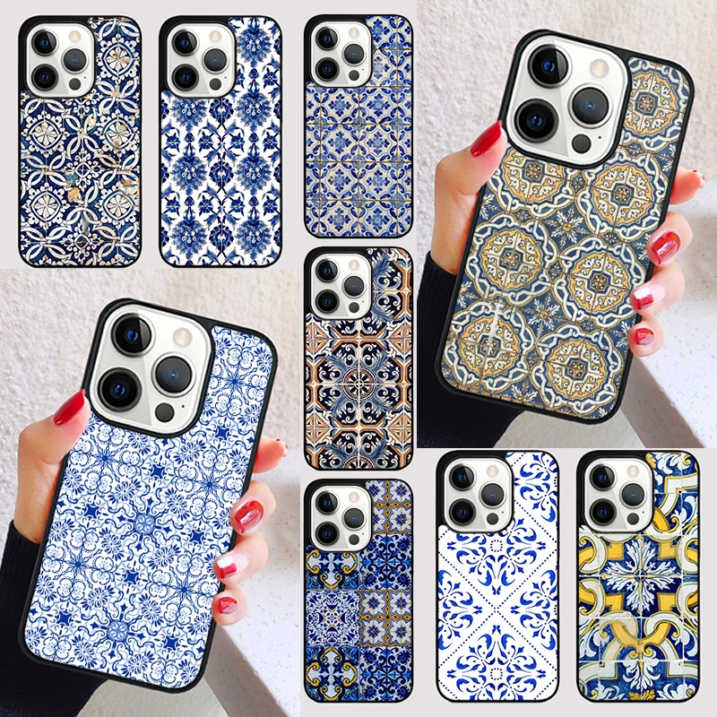 Portuguese Tiles cover For iPhone 15 16 13 12 11 14 Pro Max Mini Max SE 2020 7 8 6S Plus Phone Case