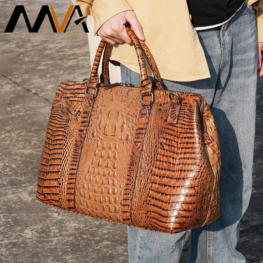 

MVA Genuine Leather Men Travel Bags Large Carry On Luggage Bag Travel Shoulder Bags Female Weekend Duffle Bag Crocodile Pattern