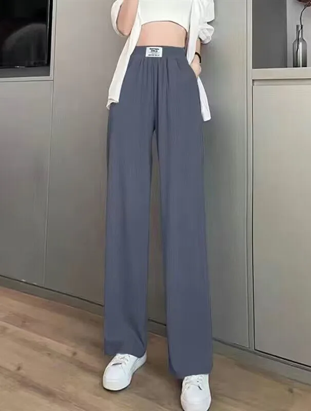 een Silk Wide Leg Pants Women's Summer Thin Straight Cut High Waist Drapey Slim Fit Casual Trousers Faionable plus Size