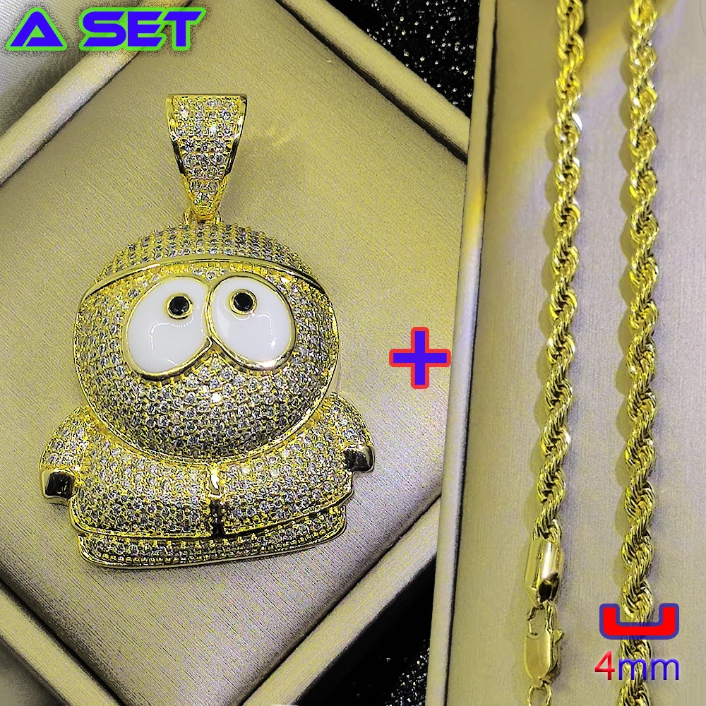 Luxury and trendy new gold necklace, diamond inlaid cartoon character pendant, high-end gilding, hip-hop trend culture