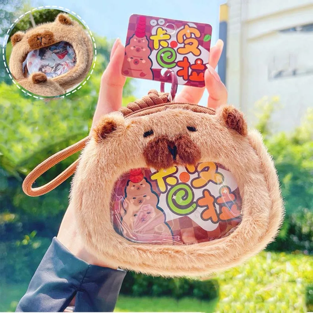 Storage Bag PP Cotton Capybara Zero Wallet Soft Creative Transparent Badge Bag PVC Keychain Capybara Plush Purse Daily