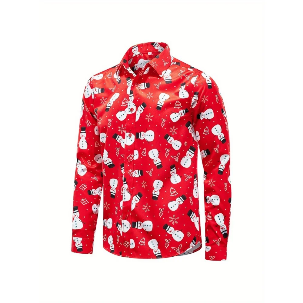 Christmas Santa Elk 3D Print Claus Graphic Beach Shirts Men's Long Sleeve Lapel Oversized Shirt Summer Button Vacation Shirts