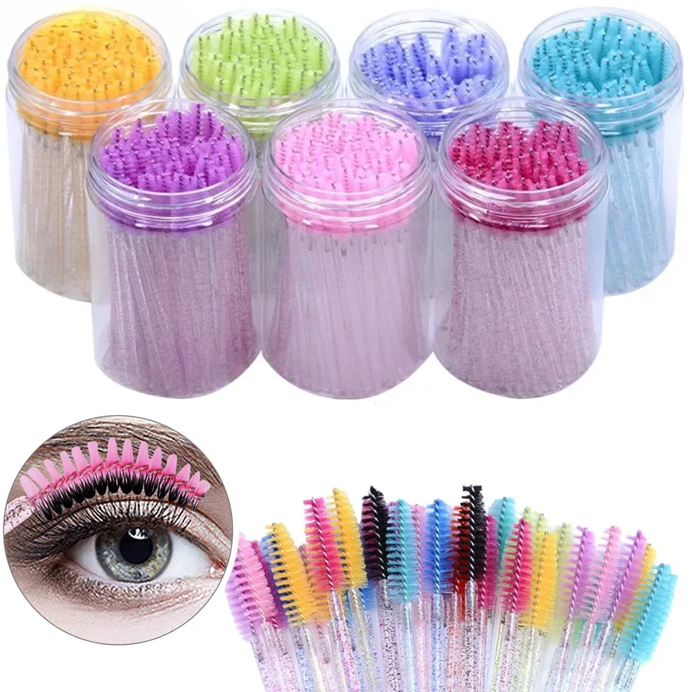 50本使い捨てマスカラワンド、クリスタルアイブロウスプーリーブラシ、まつげエクステ用ラッシュブラシ、容器付きメイクアップツール