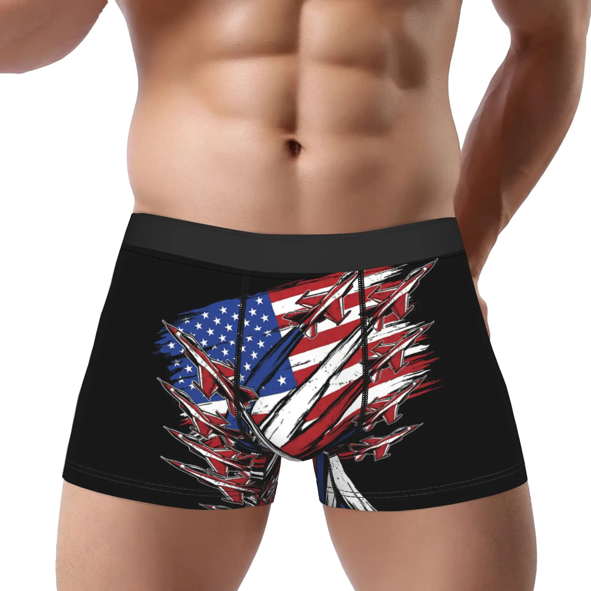 

Трусы-боксеры для мужчин с американским флагом и авиационным мотивом ко Дню памяти, удобные шорты-боксеры