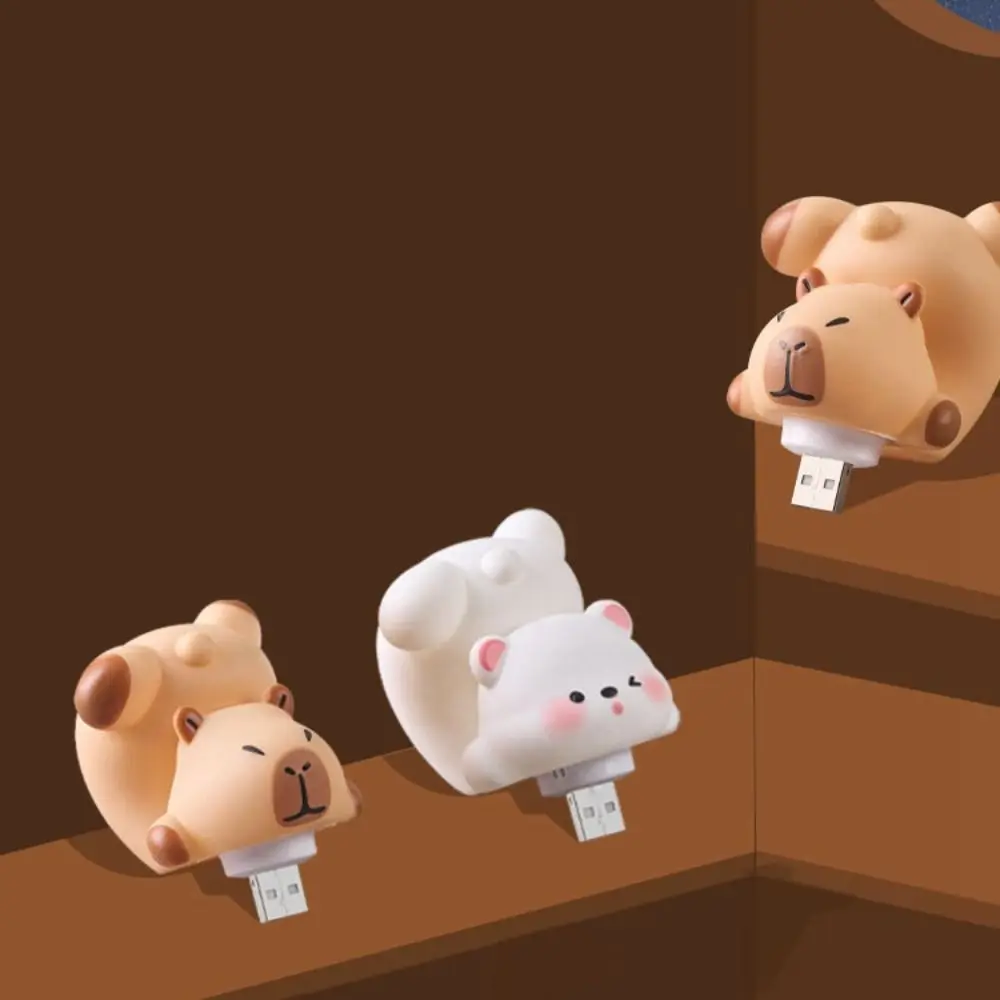 Lámpara de protección ocular Linda Capybara USB Luz nocturna de dibujos animados conveniente voz inteligente luz nocturna plástico marrón enchufe