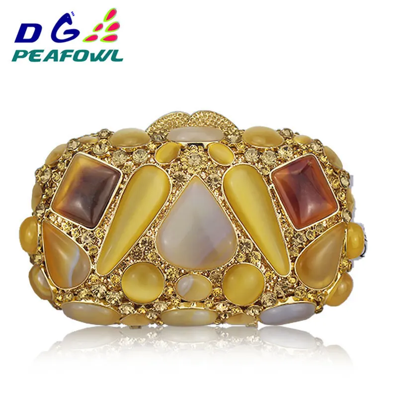 

Wedding Clutches Handbags Banquet Fashion Party Luxury Evening clutch Bags Gold Precious Stone Crystal Encrusted Cocktail Bride