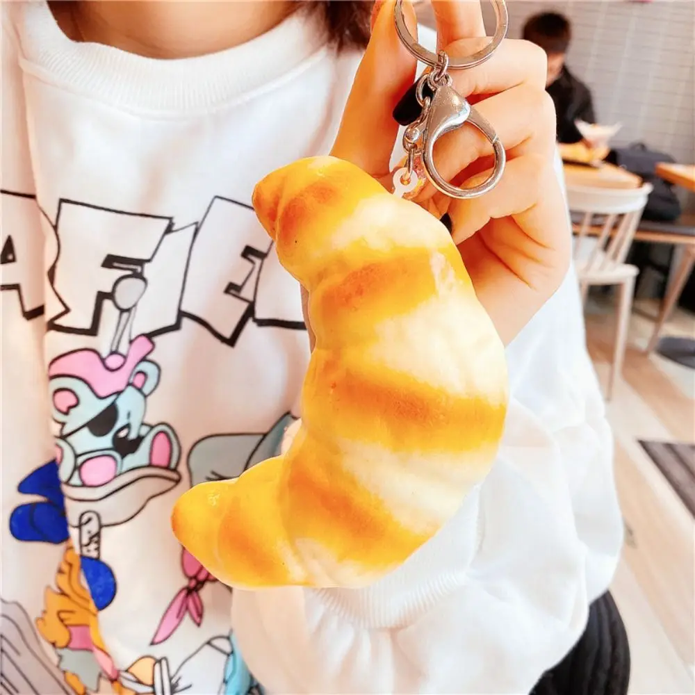 Cute Simulated Bread Keychain Soft Croissant Butter Bread Model Fidget Toys Korean Squeeze Toys Keyring