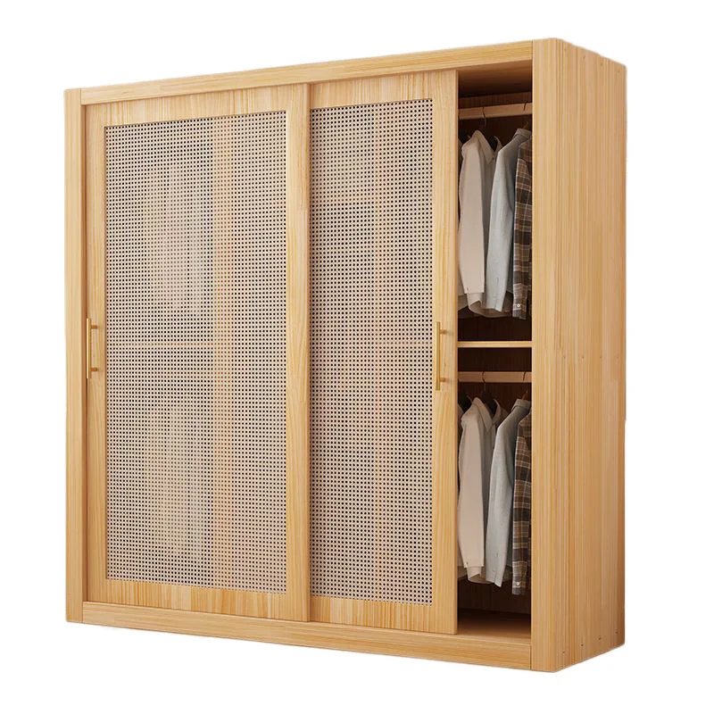 Solid wood wardrobe 60 deep rattan cabinet door package installation household bedroom door wardrobe storage cabinet