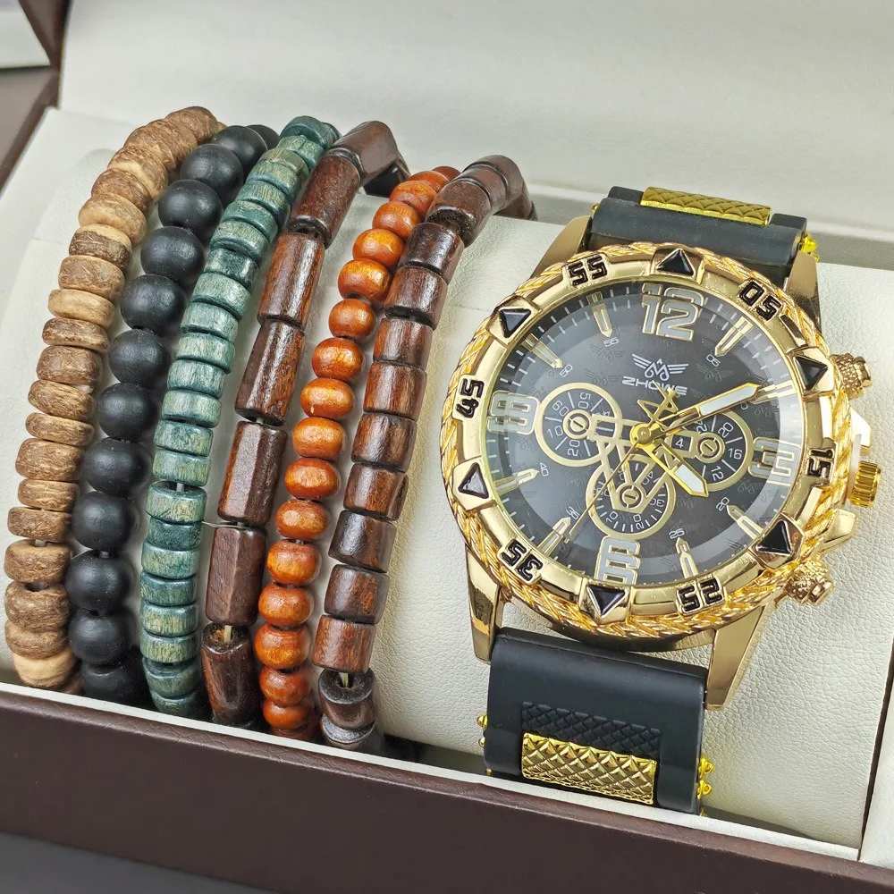 

Мужские деловые кварцевые часы, модный браслет, уличный стиль, молодежные часы, подарочная коробка, поддельные мужские наручные часы с тремя глазами для отдыха, Relojes