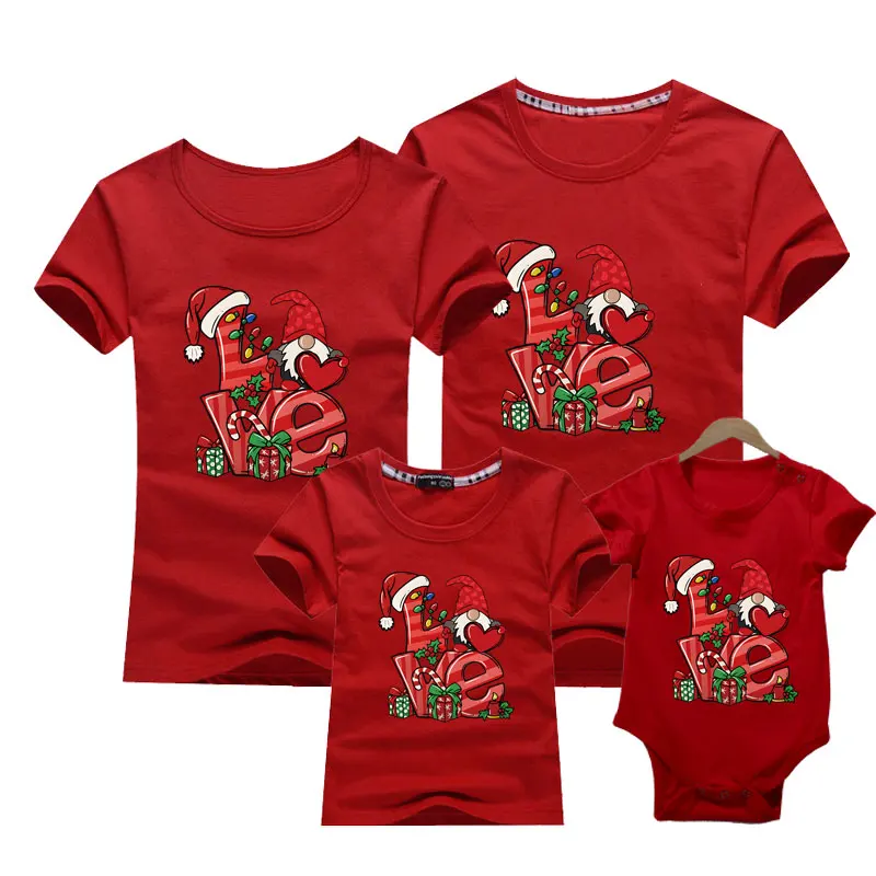 Christmas Adult Kids T-shirt Short Sleeve Cotton Cartoon Print Father Mother Son Daughter Clothes Family Matching Outfits