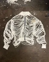 Traf Vintage Gothic Harajuku Hip-hop Hollow Jacket Men Y2k American High Street Trend Brand Breathable Fashion Loose Coat Women