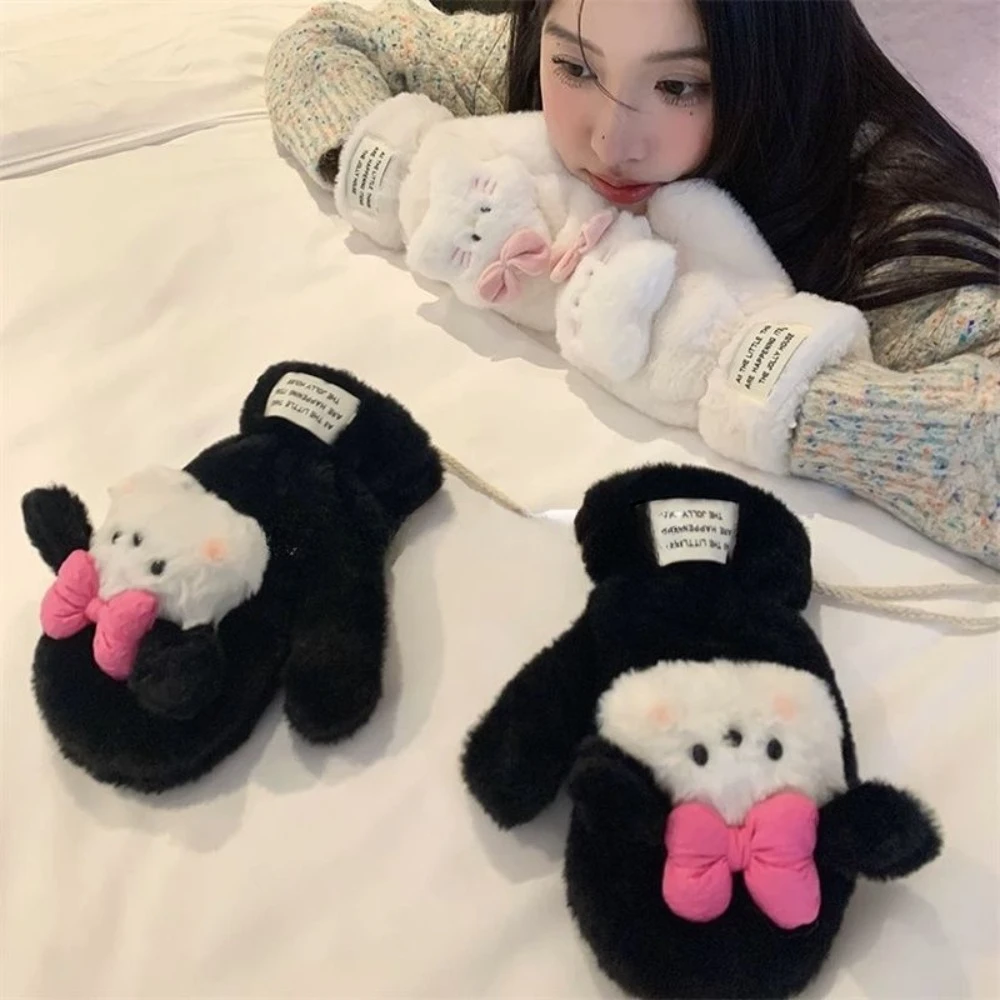 

Pochacco Plush Gloves Scarf Thick Warm Cold Resistant Scarf Portable Hanging Neck Gloves Student Cycling Thick Windproof Gloves