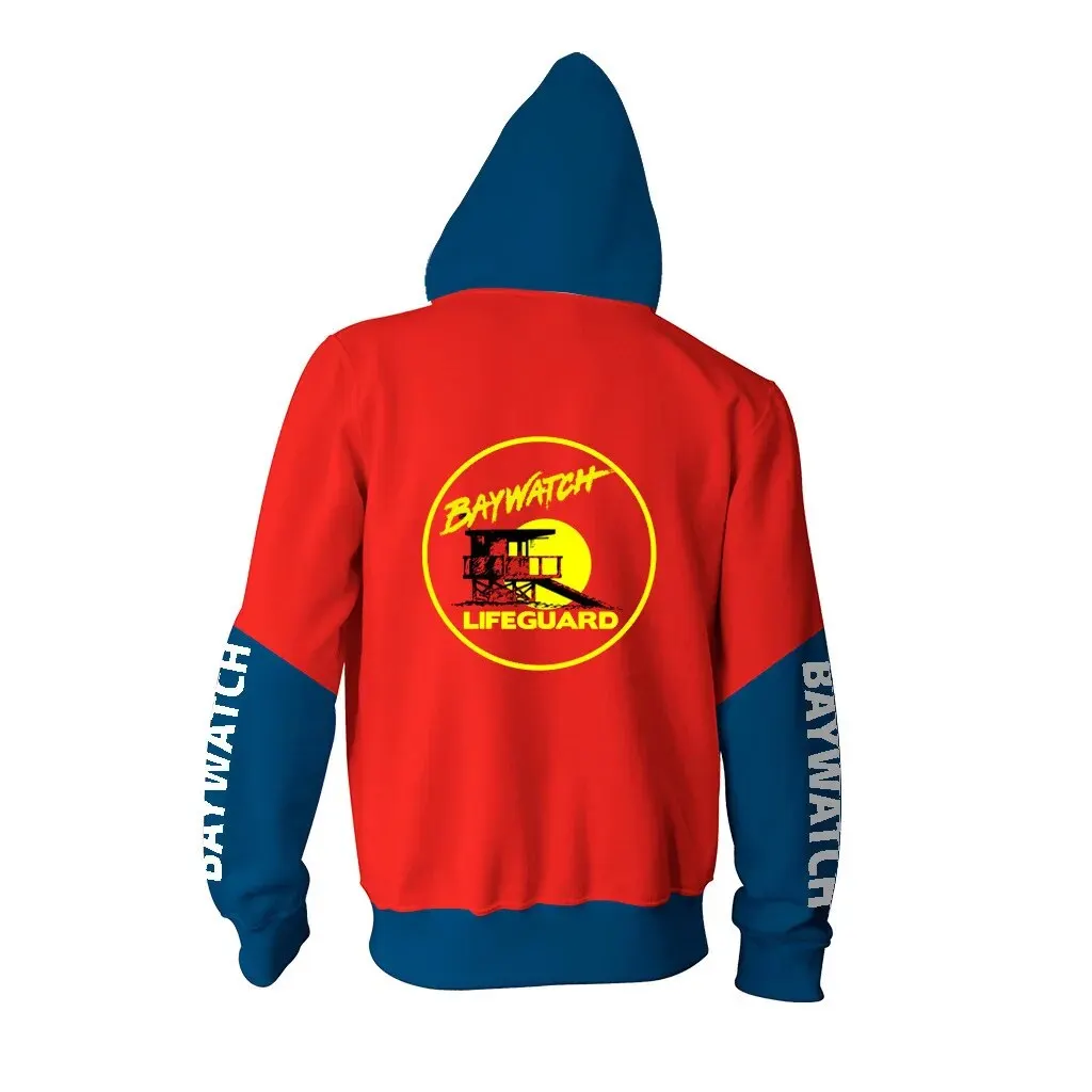 Sudadera con capucha Unisex con estampado 3D de Baywatch, traje de juego de rol, tendencia urbana, sudadera con cremallera fina, ropa de calle