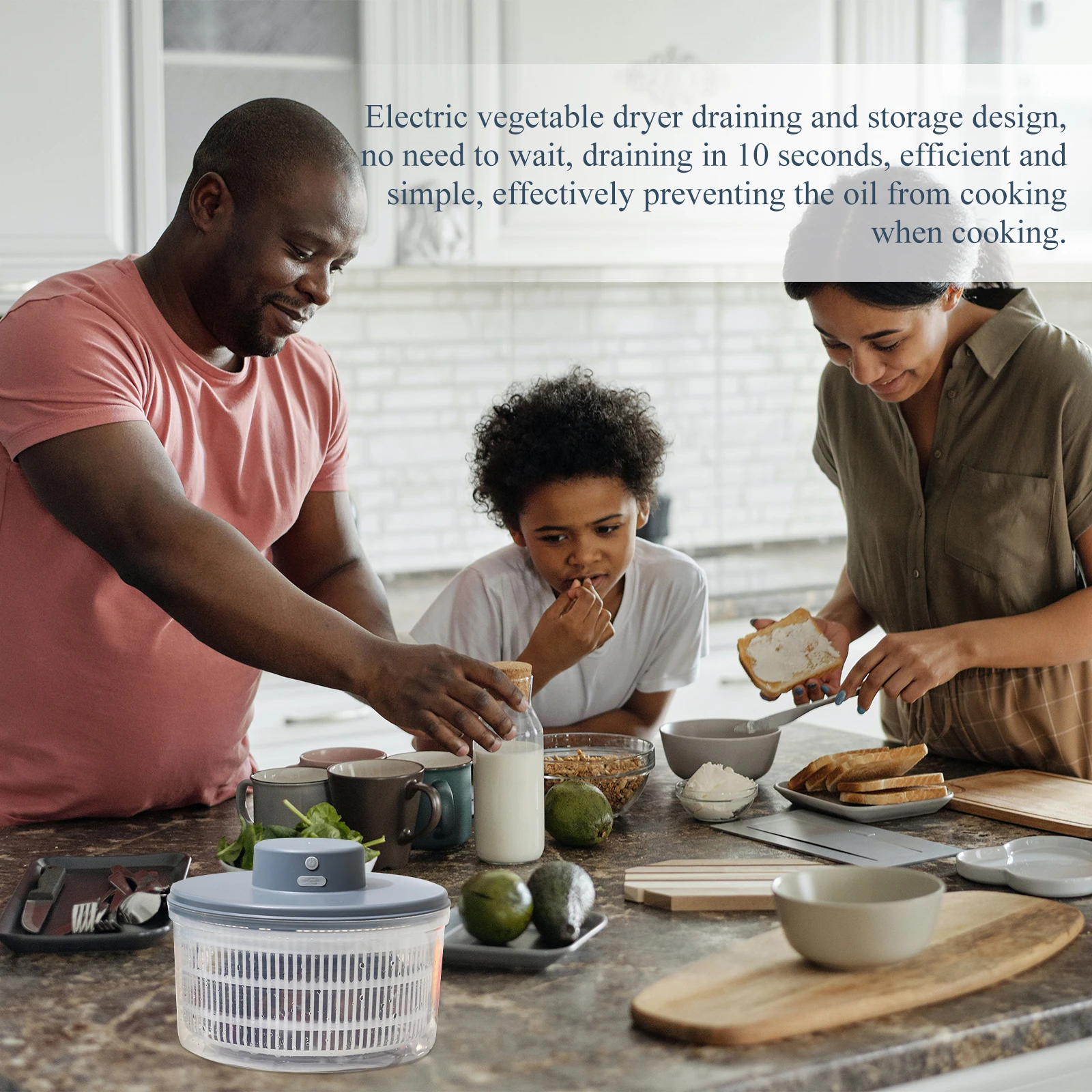 

1pc Salad Rotator Dryer Vegetable Fruit Dehydrator Electric Grey 10 Seconds Draining Home Kitchen Hotel Dining ABS Efficient