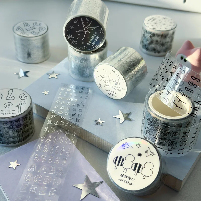 

Agugu Abstract Drawing Die-Cutting Sticker Tapes Numbers Letters Pet Stickers Roll Cute Letter Graffiti Basic Salt Star Tape