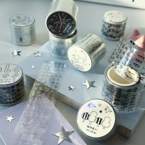 Imagen 1 del producto Agugu-cintas adhesivas troqueladas con dibujo abstracto, números, letras, pegatinas para mascotas, rollo de letras bonitas, Graffiti, cinta básica de estrella de sal